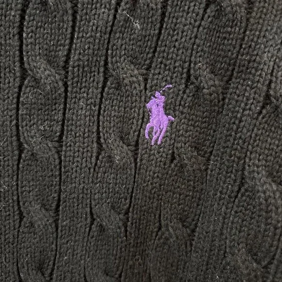 Ralph Lauren Sport Black Turtleneck Sweater L Cable Knit Pullover Purple Polo - Picture 2 of 11